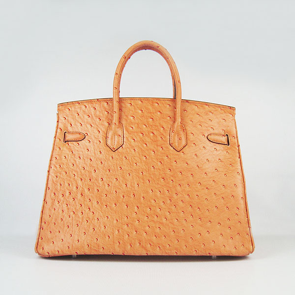 High Quality Fake Hermes Birkin 35CM Ostrich Veins Handbag Orange 6089 - Click Image to Close